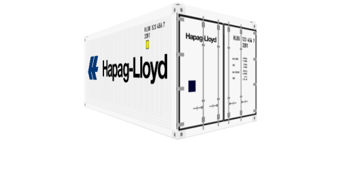 White reefer cargo container from Hapag-Lloyd, another container shipping option in Quick Quotes.